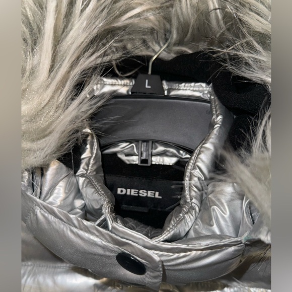 Diesel Girls Hooded Puffer Parka Jacket Removable Faux Fur Trim Silver* - Picture 7 of 12